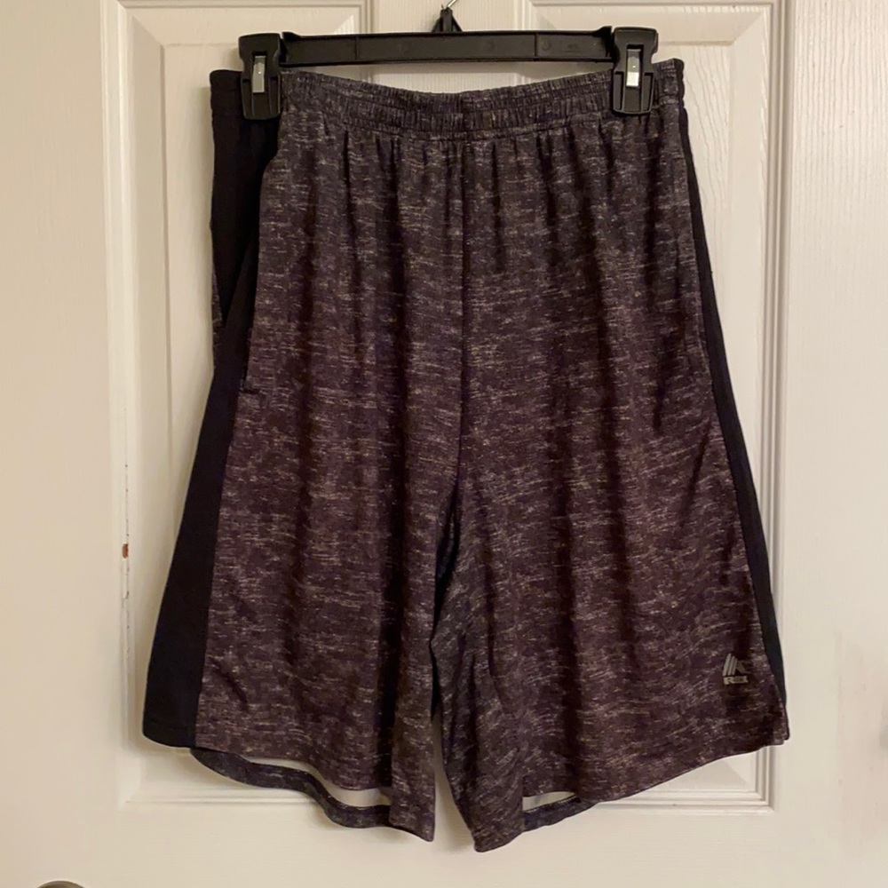 RBX Gray Brown Marbled Athletic Polyester Spandex Gym Shorts Pockets Size Medium
